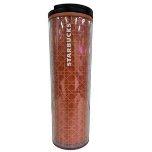Starbucks 2017 Tumbler 16 lf oz Plastic Insulated Coral Geometric Pattern w/Lid
